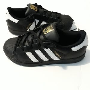 Adidas Superstar Black-White-Gold Little K…